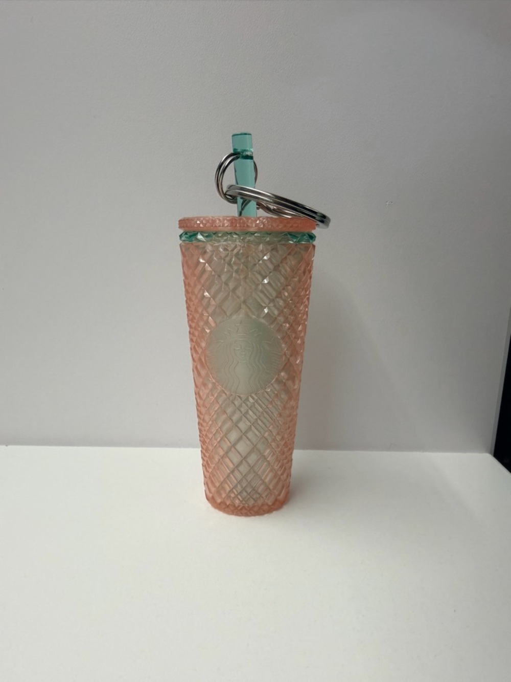 Starbucks Summer Jeweled Pearl Pink Green Tumbler Keychain